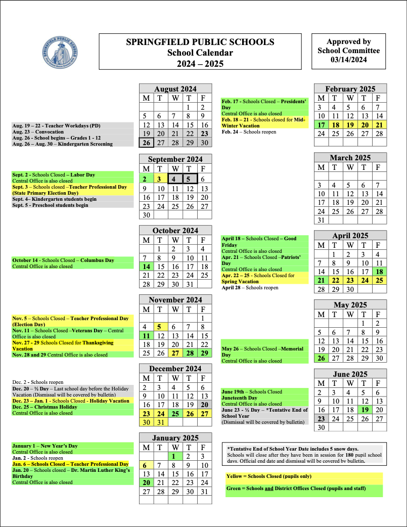 2024 2025 School Calendar Springfield Public Schools 2024 2025 School Calendar Springfield Public Schools