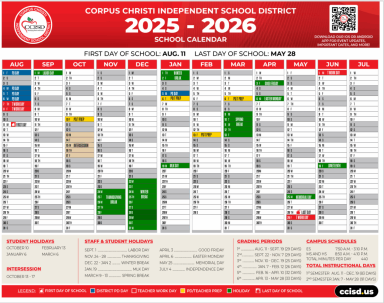 2025 2026 School Calendar William B Travis Elementary School