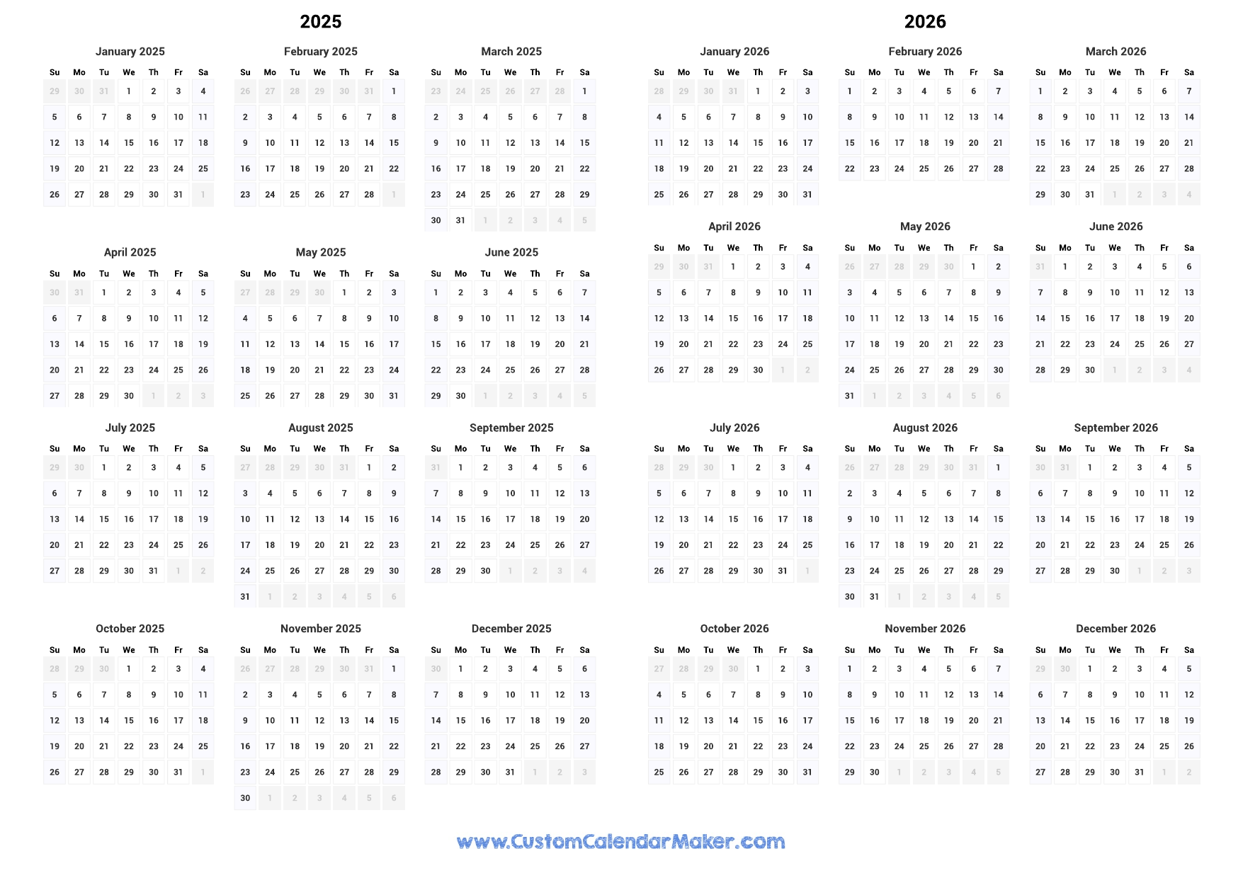 2025 And 2026 Two Year Calendar Custom Calendar Maker 2025 And 2026 Two Year Calendar Custom Calendar Maker