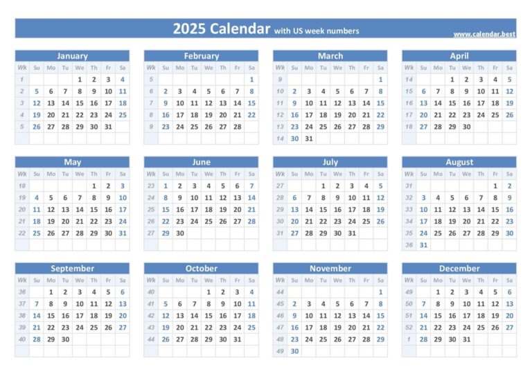 2025 Calendar With Week Numbers US And ISO Week Numbers