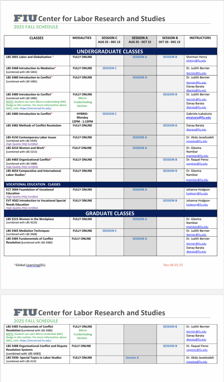 2025 Fall Schedule Center For Labor Research Studies