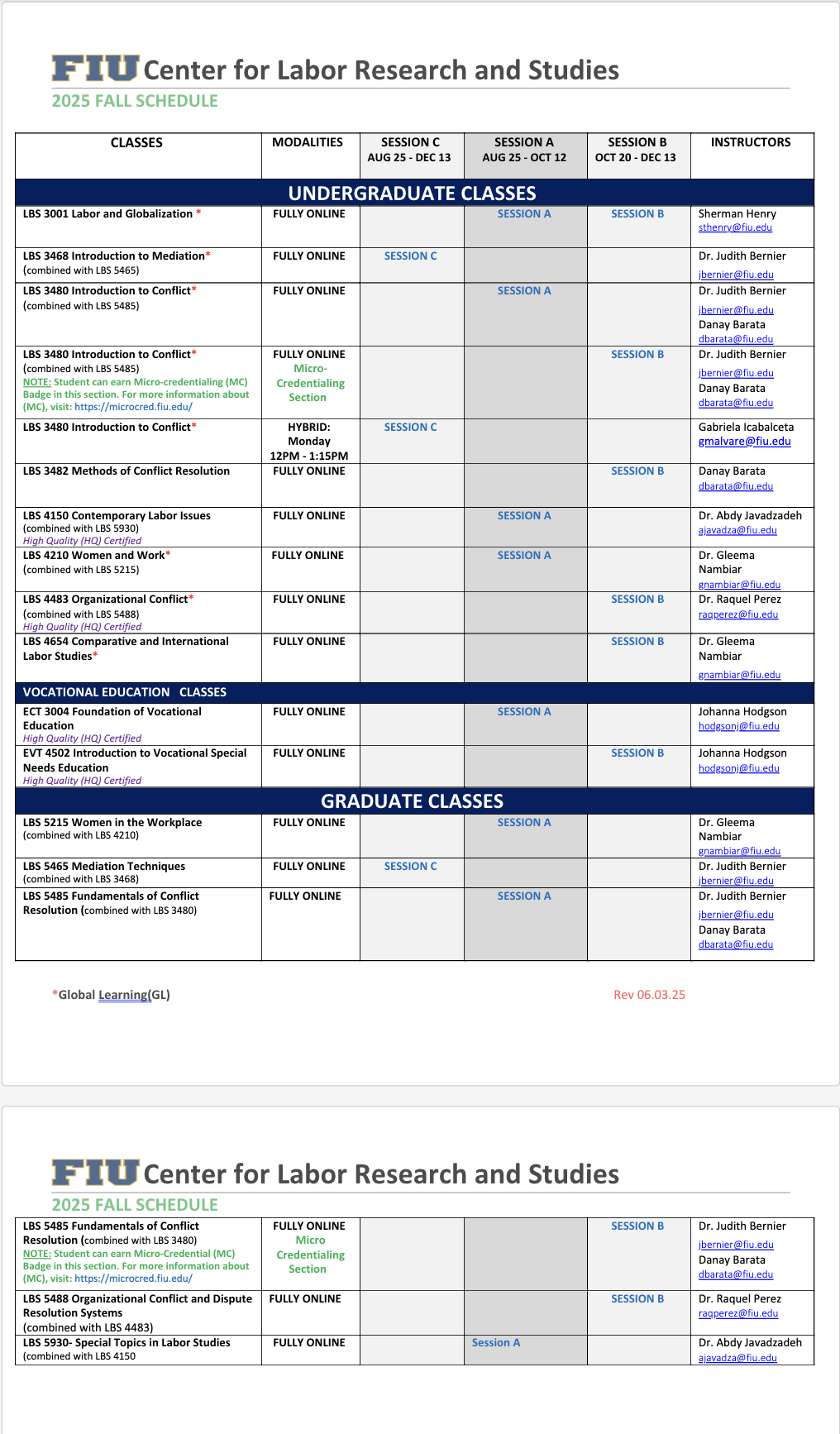 2025 Fall Schedule Center For Labor Research Studies