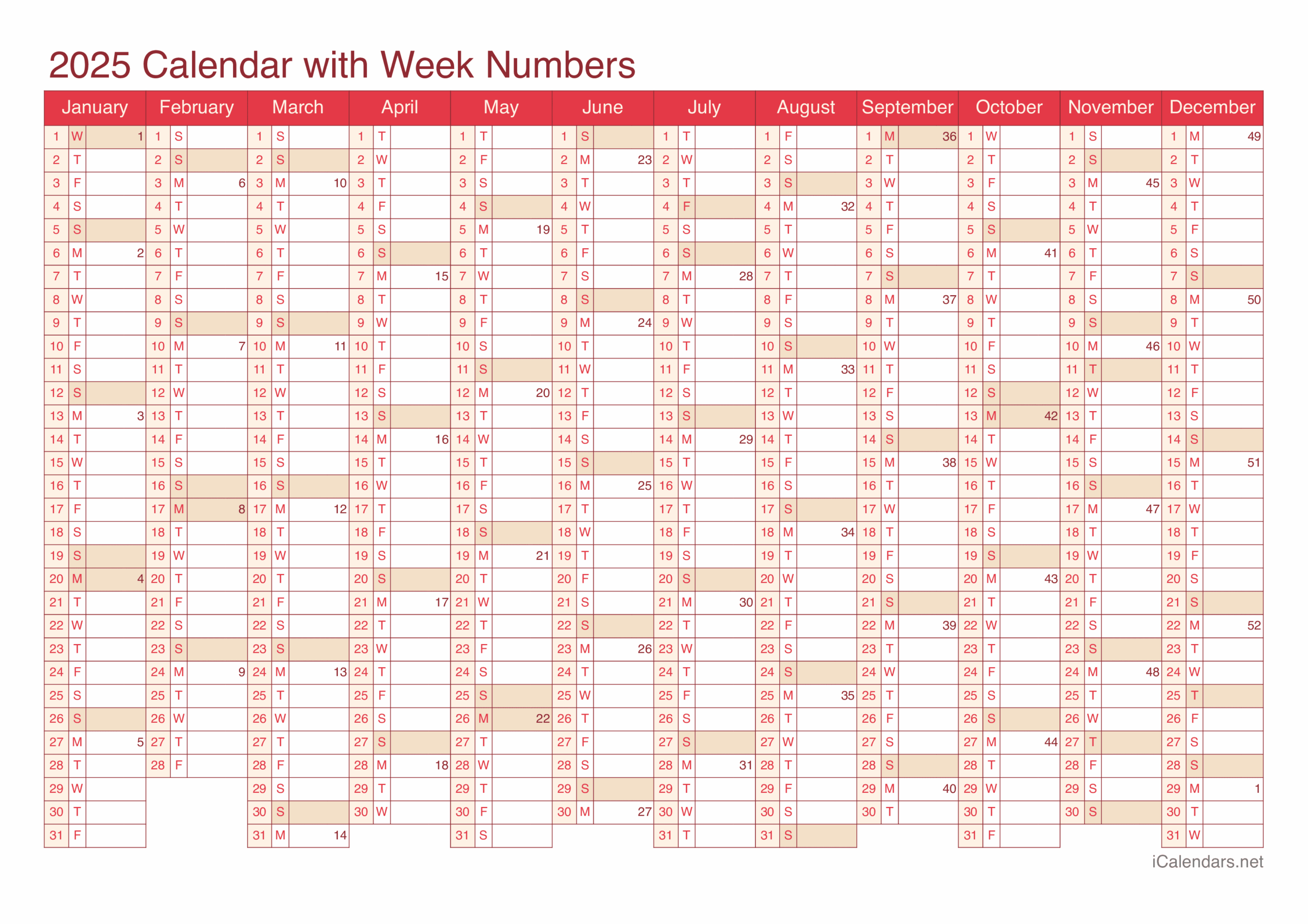 2025 Printable Calendar PDF Or Excel