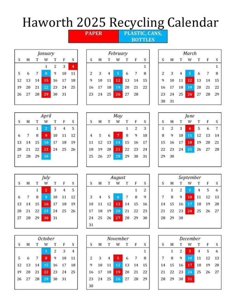2025 Printable Recycling Calendar News Announcements Haworth NJ