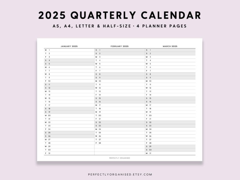 2025 Quarterly Calendar 2025 Foldout Calendar 2025 Folding Calendar 2025 3 Month Calendar Classic A5 Half size A4 Letter PRINTABLE Etsy