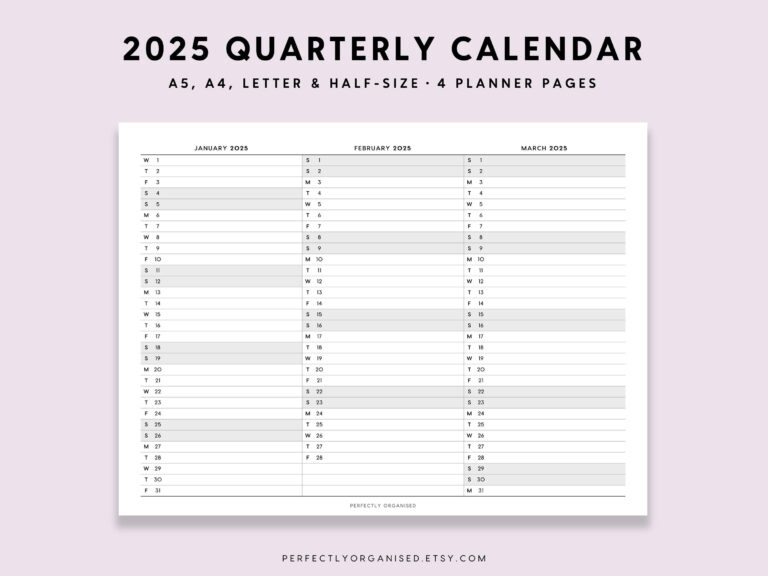 2025 Quarterly Calendar 2025 Foldout Calendar 2025 Folding Calendar 2025 3 Month Calendar Classic A5 Half size A4 Letter PRINTABLE Etsy