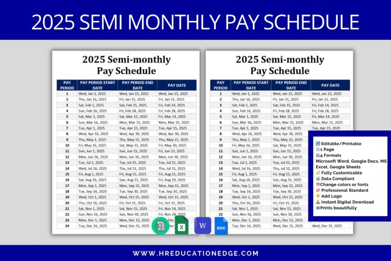 2025 Semimonthly Pay Schedule HR Template digital Download Etsy Singapore