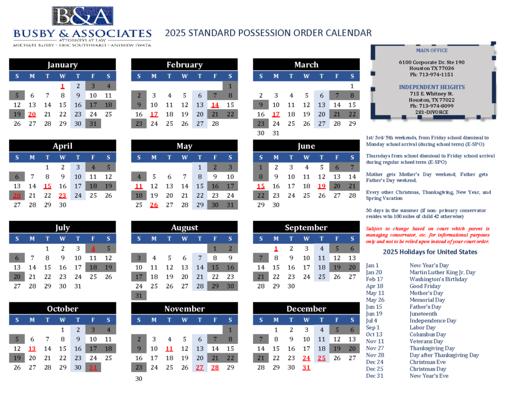 2025 Texas Standard Possession Order Houston Divorce Lawyer Michael Busby 2025 Texas Standard Possession Order Houston Divorce Lawyer Michael Busby