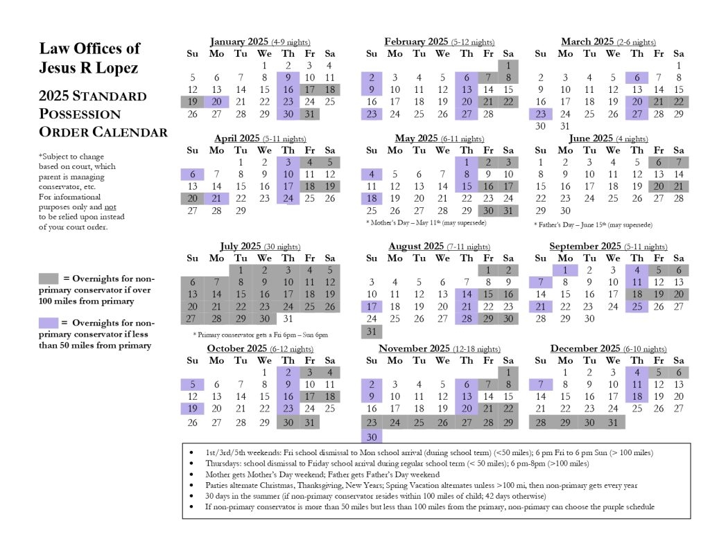 2025 Texas Standard Possession Order With Calendar 2025 Texas Standard Possession Order With Calendar