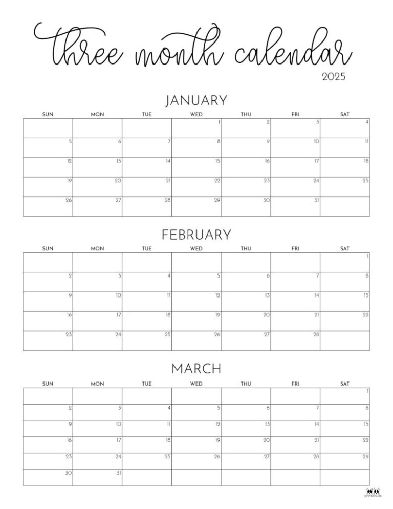 2025 Three Month Quarterly Calendars 36 FREE Cals Printabulls