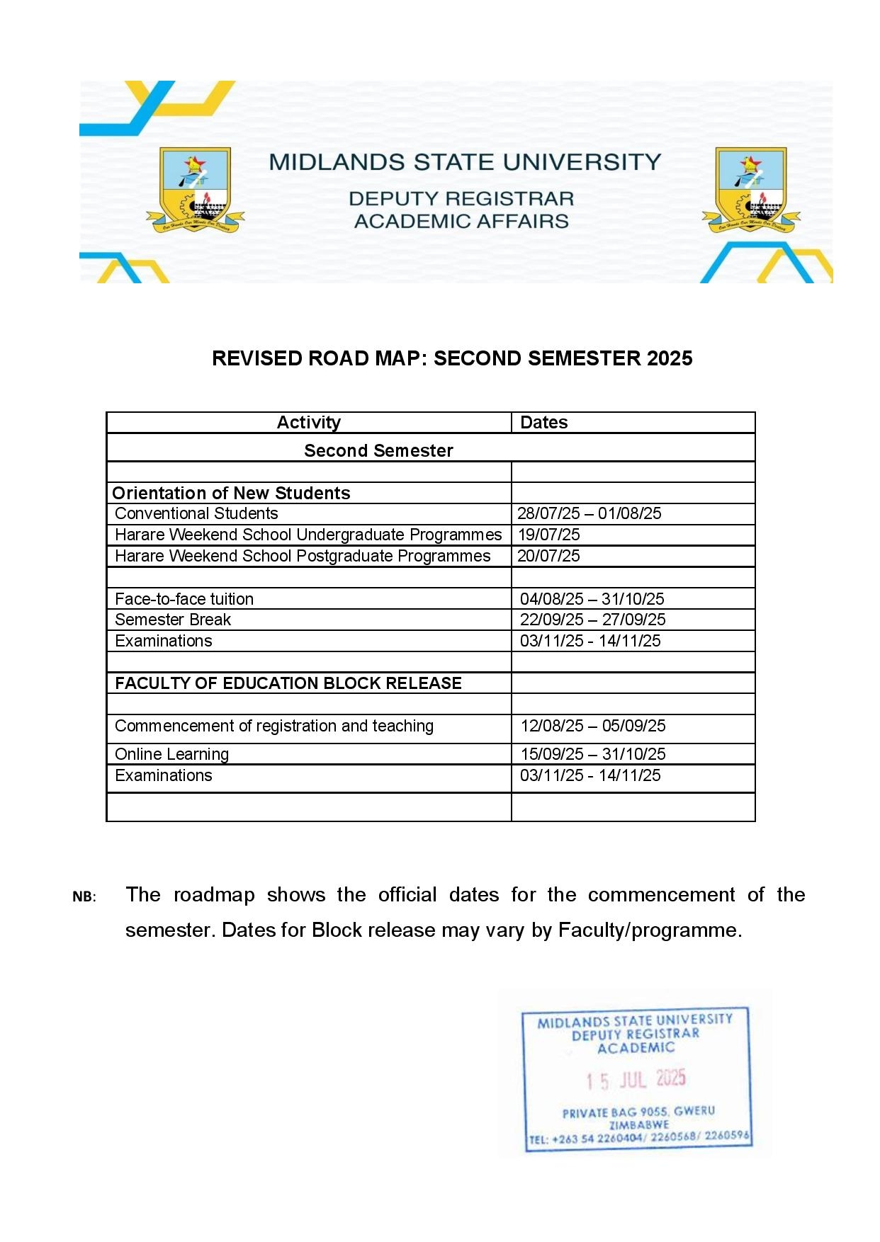 Academic Calendar Midlands State University