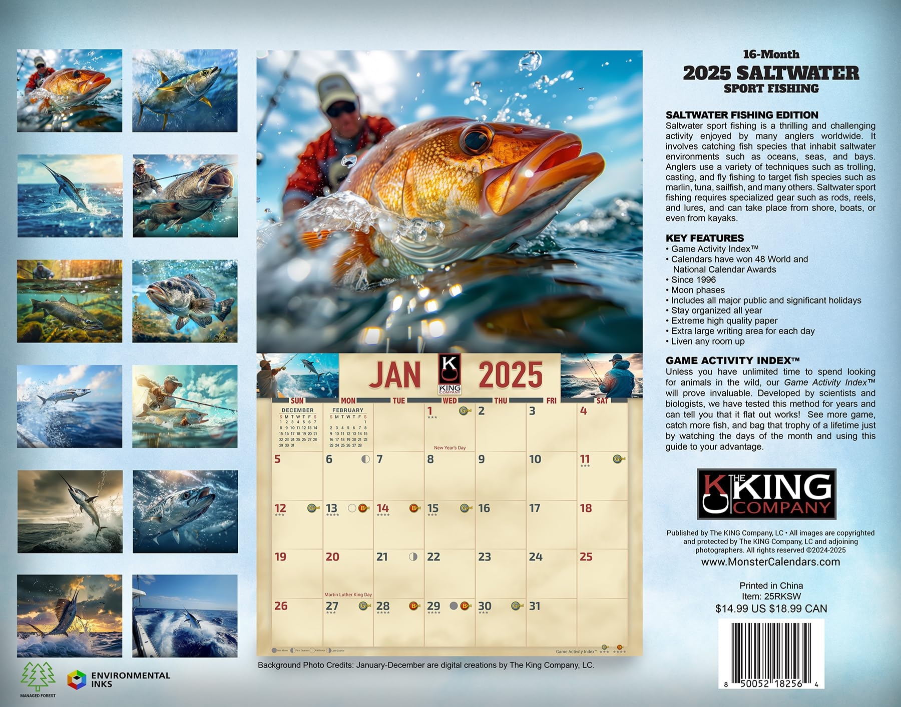 Amazon 2025 Saltwater Fishing Wall Calendar 16 Month X Large Size 14x22 Best Saltwater Sport Fish Calendar By The KING Company Monster Calendars 2025 Saltwater Wall Calendar Office Products