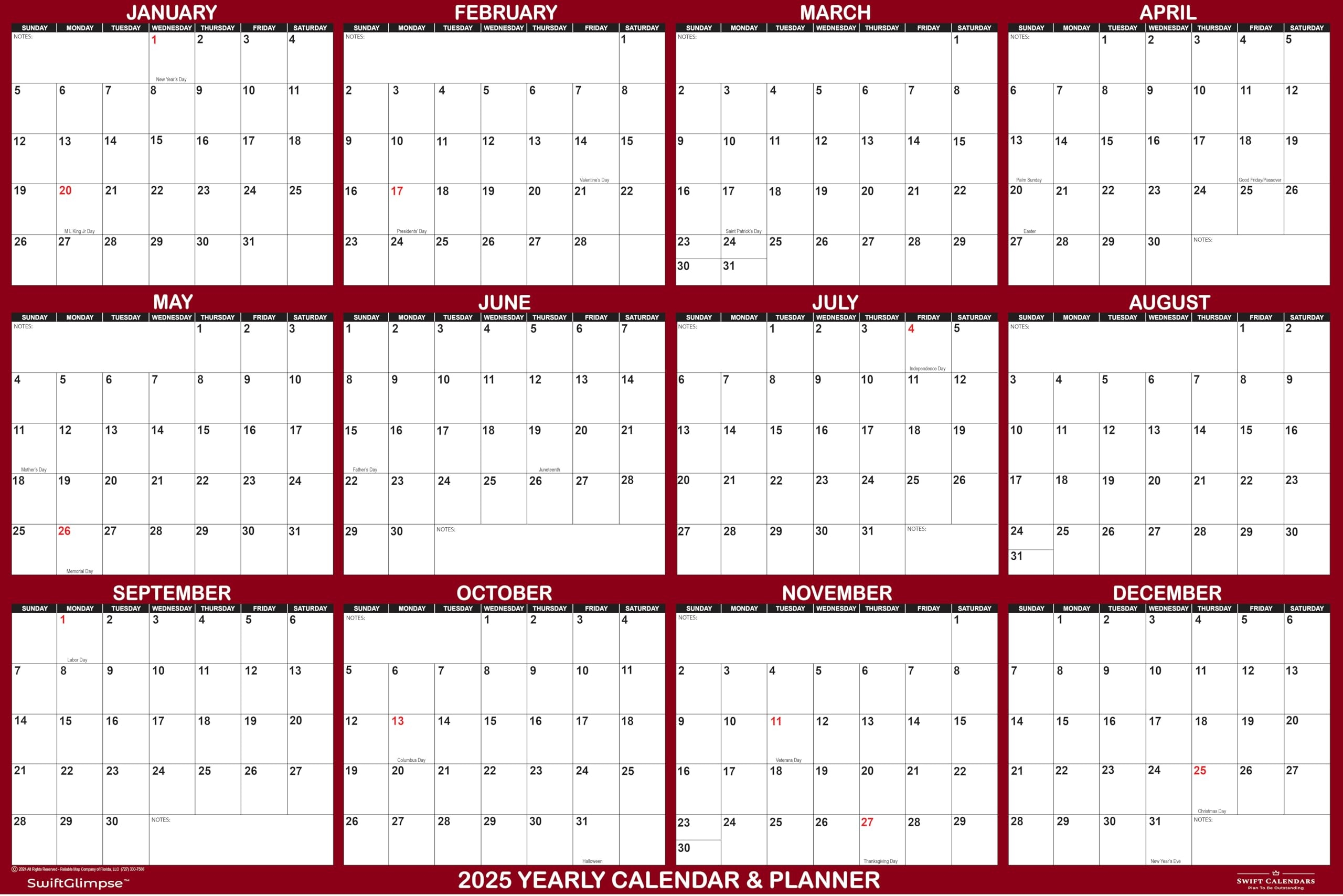 Amazon 48 X 72 SwiftGlimpse 2025 Wall Calendar Erasable HUGE Jumbo Wet Dry Erase Laminated 12 Month Annual Yearly Wall Planner Horizontal Maroon Office Products