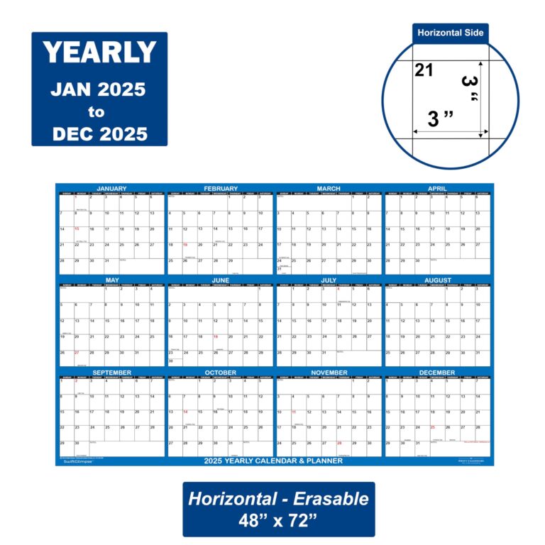 Amazon 48 X 72 SwiftGlimpse 2025 Wall Calendar Erasable HUGE Jumbo Wet Dry Erase Laminated 12 Month Annual Yearly Wall Planner Horizontal Navy Office Products
