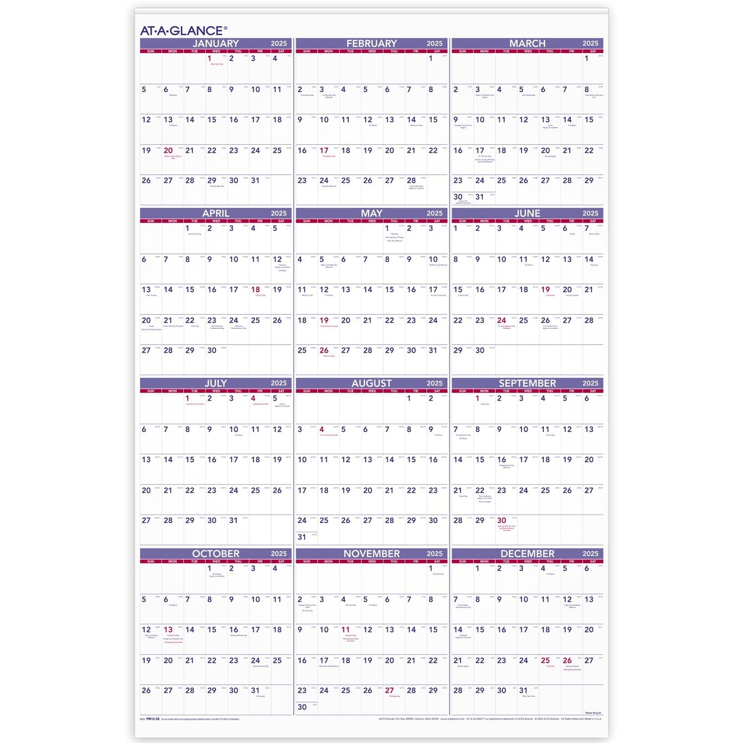 Amazon AT A GLANCE 2025 Wall Calendar Monthly 24 X 36 Extra Large Paper PM122825 