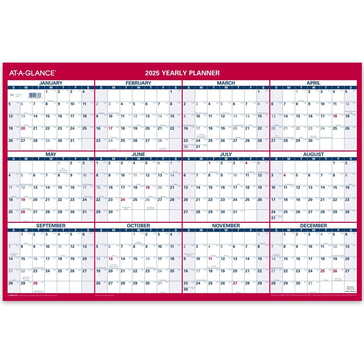 Amazon AT A GLANCE 2025 Wall Calendar Monthly 24 X 36 Extra Large Paper Reversible Vertical Horizontal PM2122825 