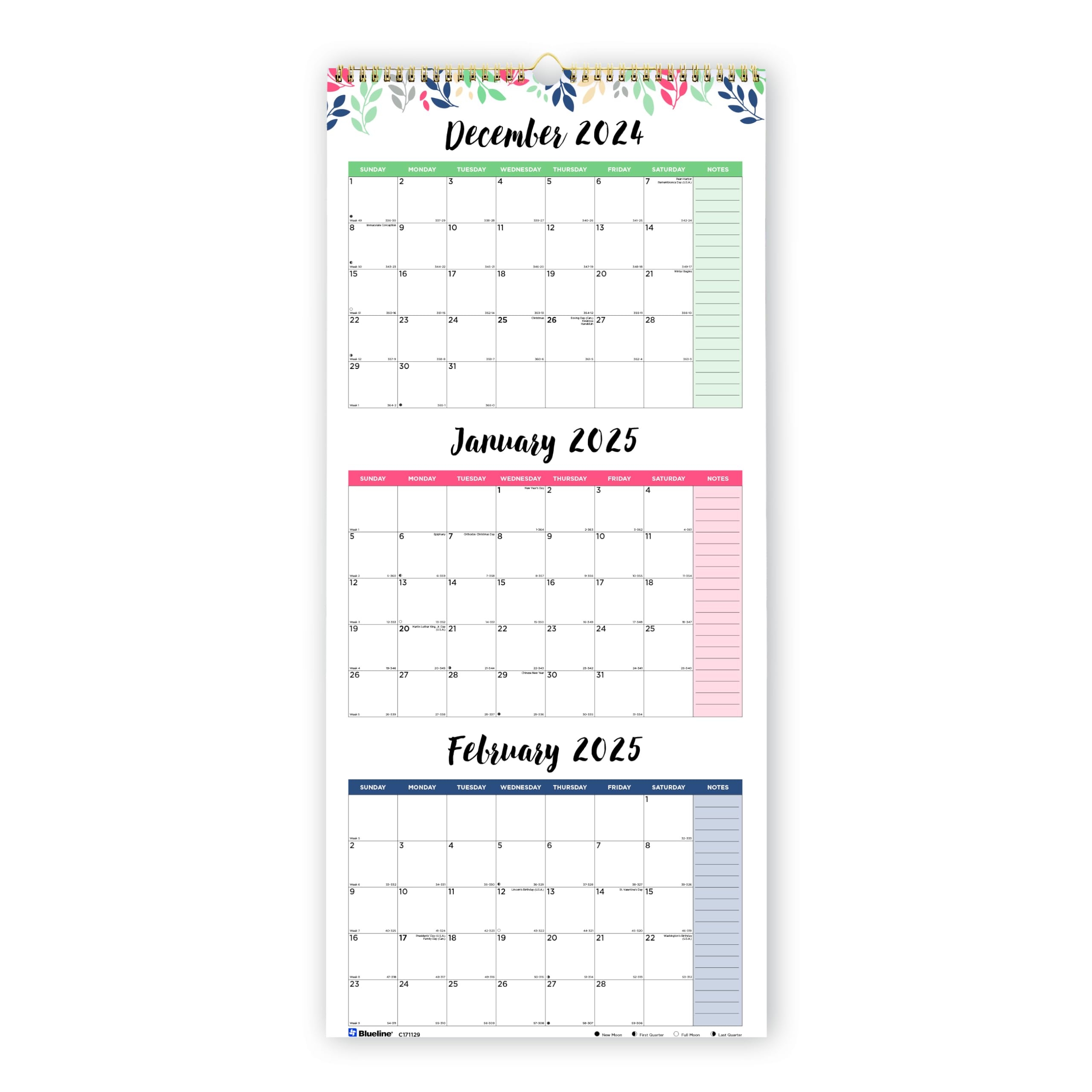 Amazon Blueline 2025 Colorful Three Month Wall Calendar 14 Months December 2024 To January 2026 Gold Twin Wire Binding 12 25 X 27 Leaves Design C171129 25 Office Products Amazon Blueline 2025 Colorful Three Month Wall Calendar 14 Months December 2024 To January 2026 Gold Twin Wire Binding 12 25 X 27 Leaves Design C171129 25 Office Products