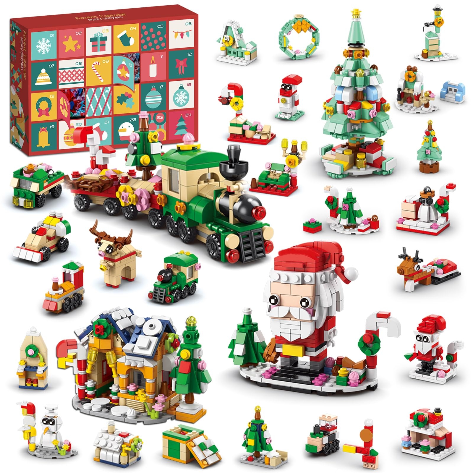 Amazon Christmas Advent Calendar 2025 24 Days Countdown 1123 Pieces 6 IN 1 Mini Building Blocks Set Total 28 Models Santa Tree Reindeer Train House Christmas Party Favors Toy For 6 Kids Boys Girls