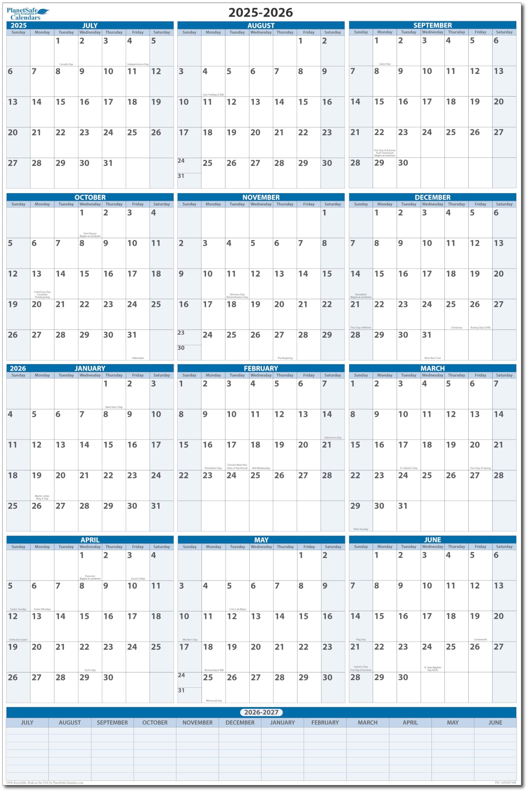 Amazon Fiscal Academic Split Year July 2025 To June 2026 Vertical 12 Month Wall Calendar 36 X 24 Dry Wet Erasable With Next Year Planner Area Complete With Fine Tip Dry erase
