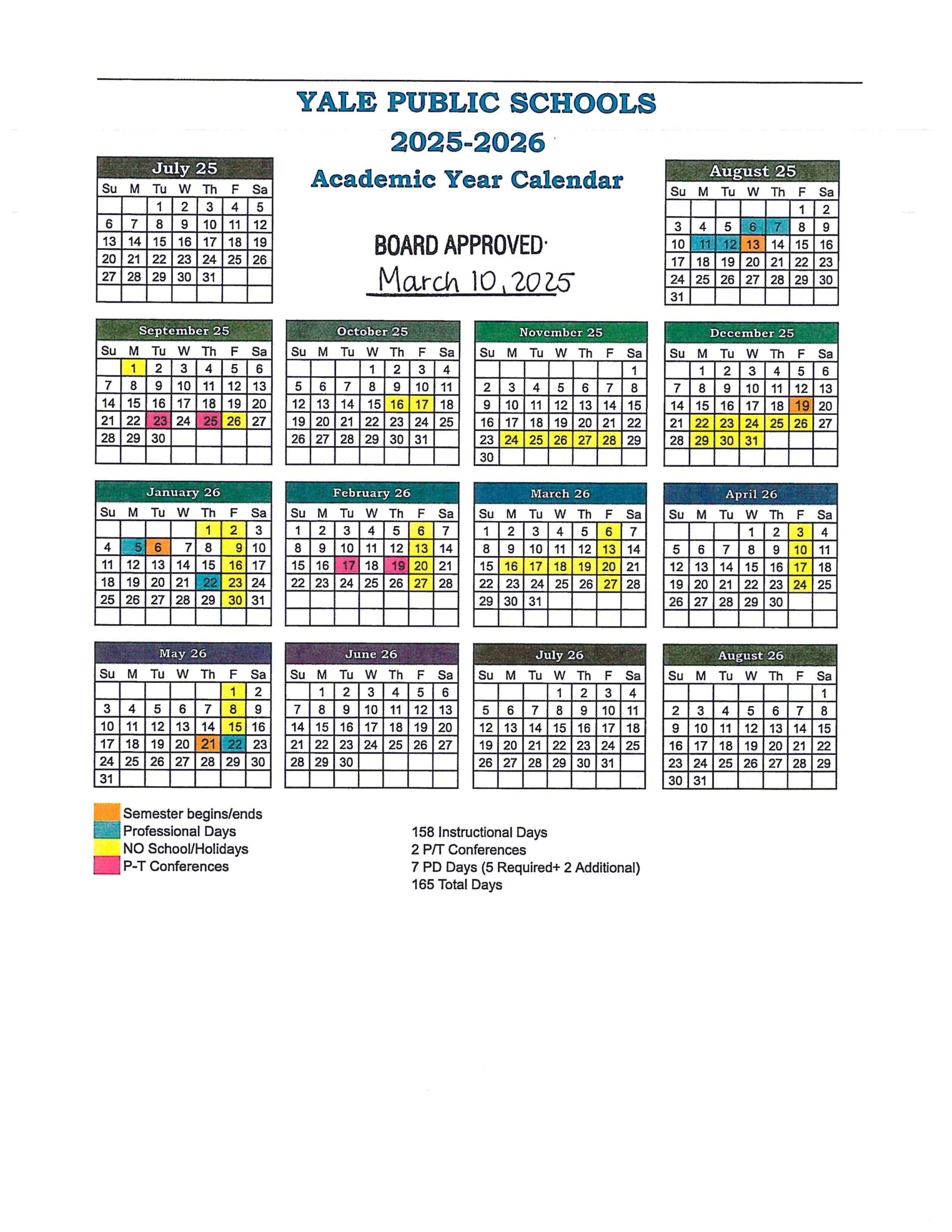 APPROVED 2025 2026 SCHOOL CALENDAR Yale Public Schools APPROVED 2025 2026 SCHOOL CALENDAR Yale Public Schools