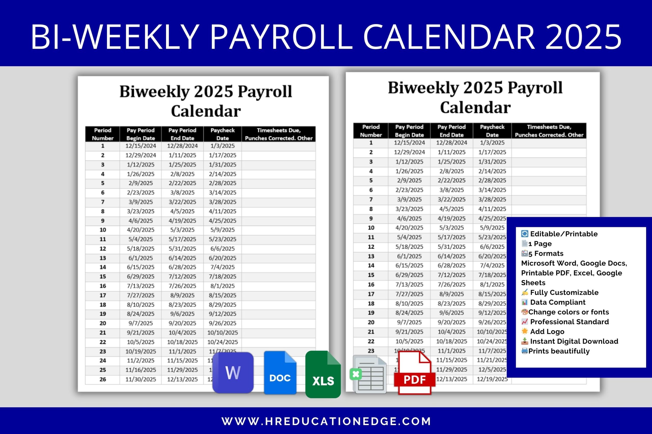 Biweekly Payroll Calendar 2025 Editable Printable excel Google Docs And Sheets Word PDF Etsy Biweekly Payroll Calendar 2025 Editable Printable excel Google Docs And Sheets Word PDF Etsy