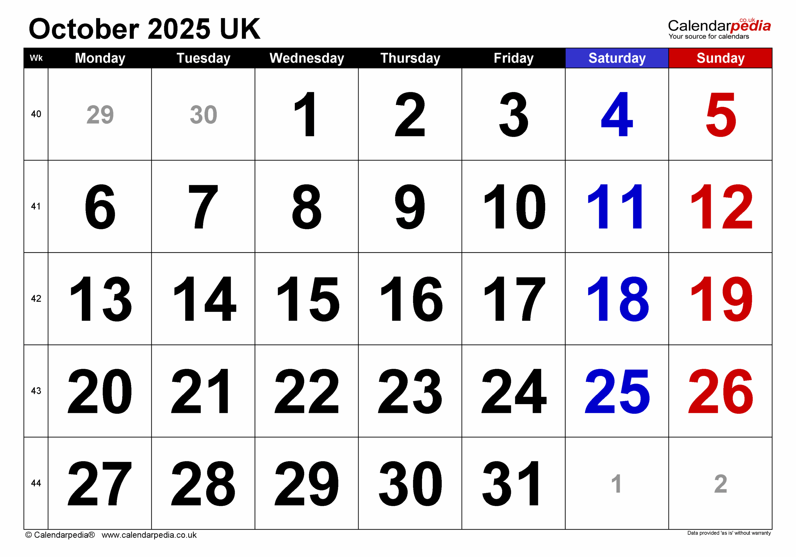 Calendar October 2025 UK With PDF Excel And Word Templates Calendar October 2025 UK With PDF Excel And Word Templates