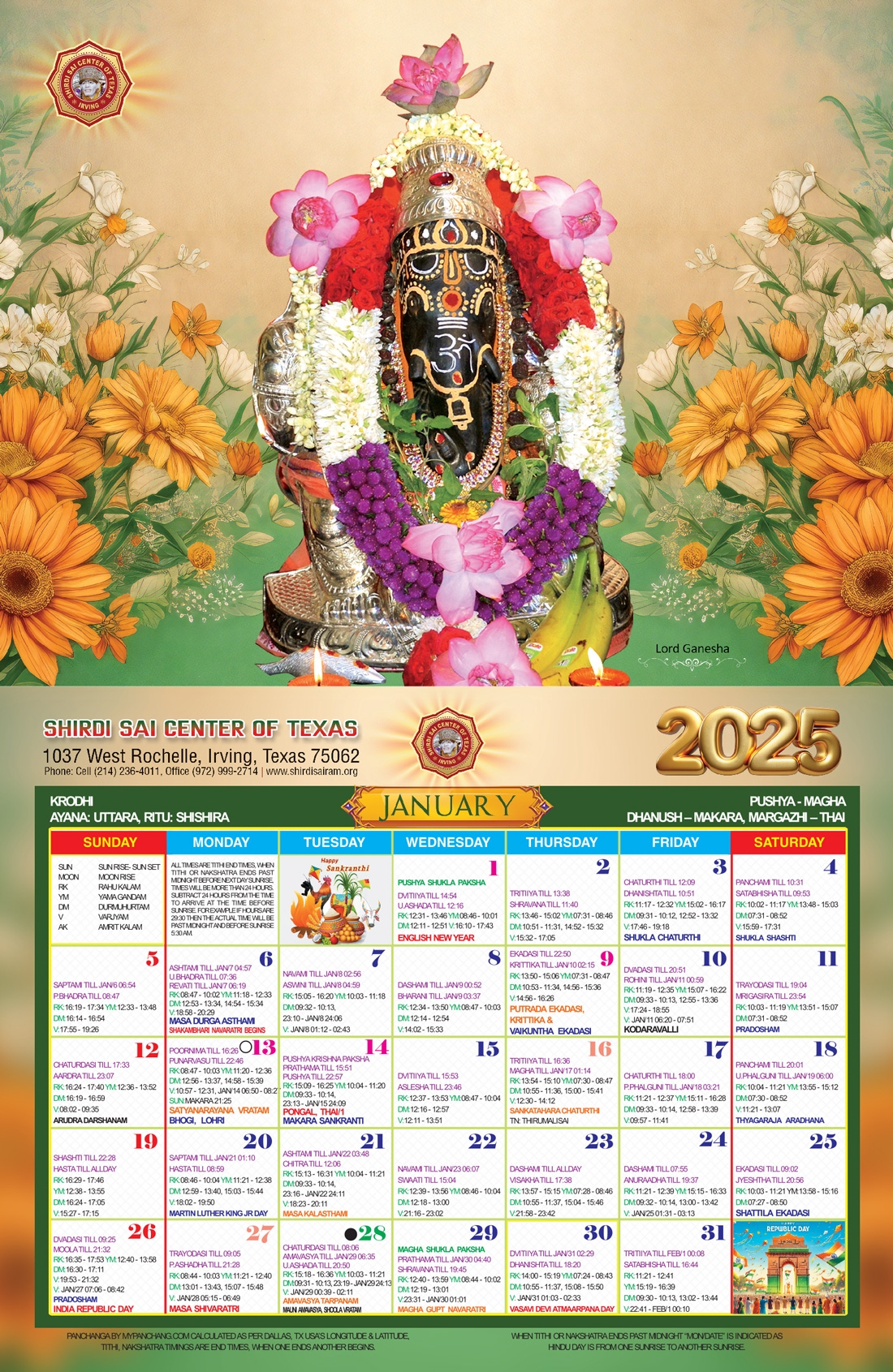Calendar Shirdi Sai Center Of Texas