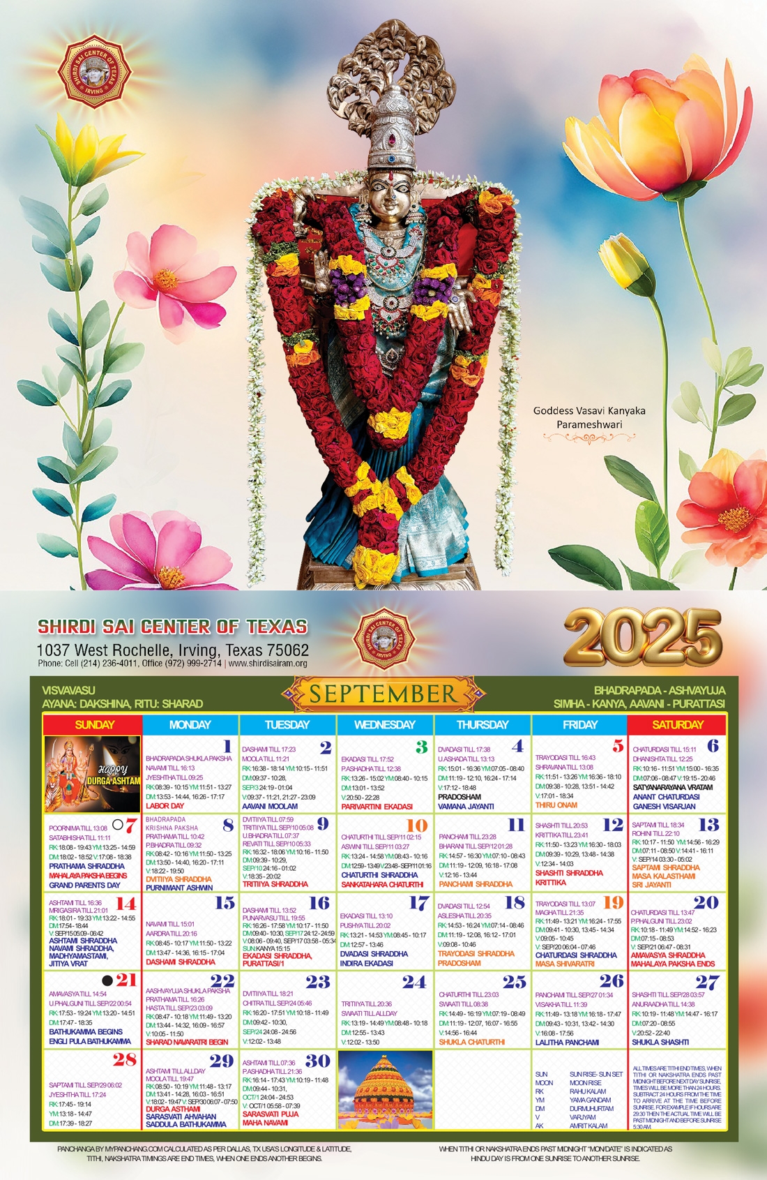 Calendar Shirdi Sai Center Of Texas
