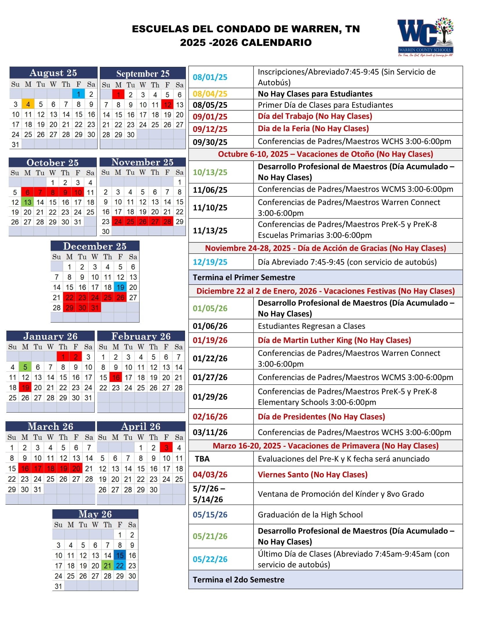 Calendars Warren County Schools Calendars Warren County Schools