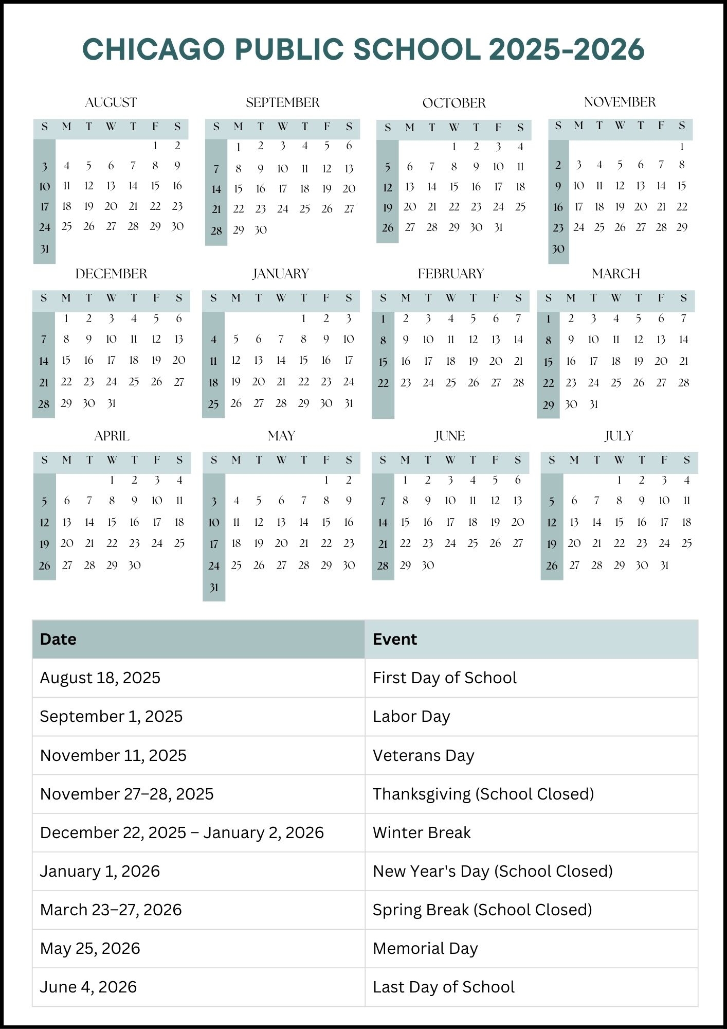 Chicago Public School Calendar 2025 2026 Dates Chicago Public School Calendar 2025 2026 Dates