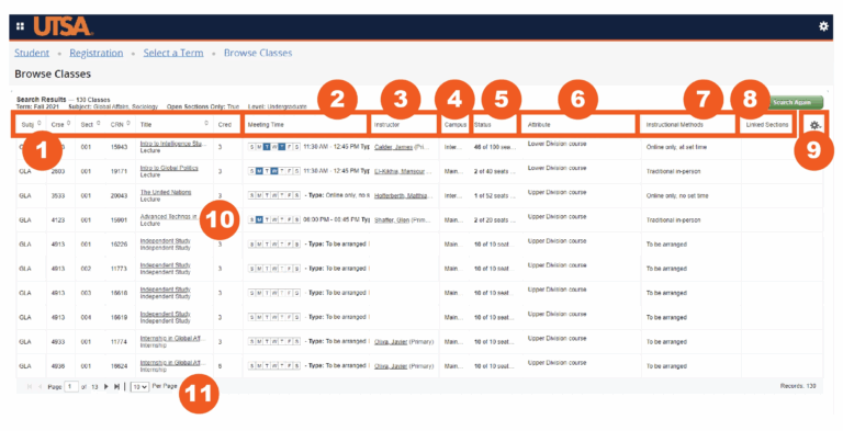 Class Schedule UT San Antonio One Stop