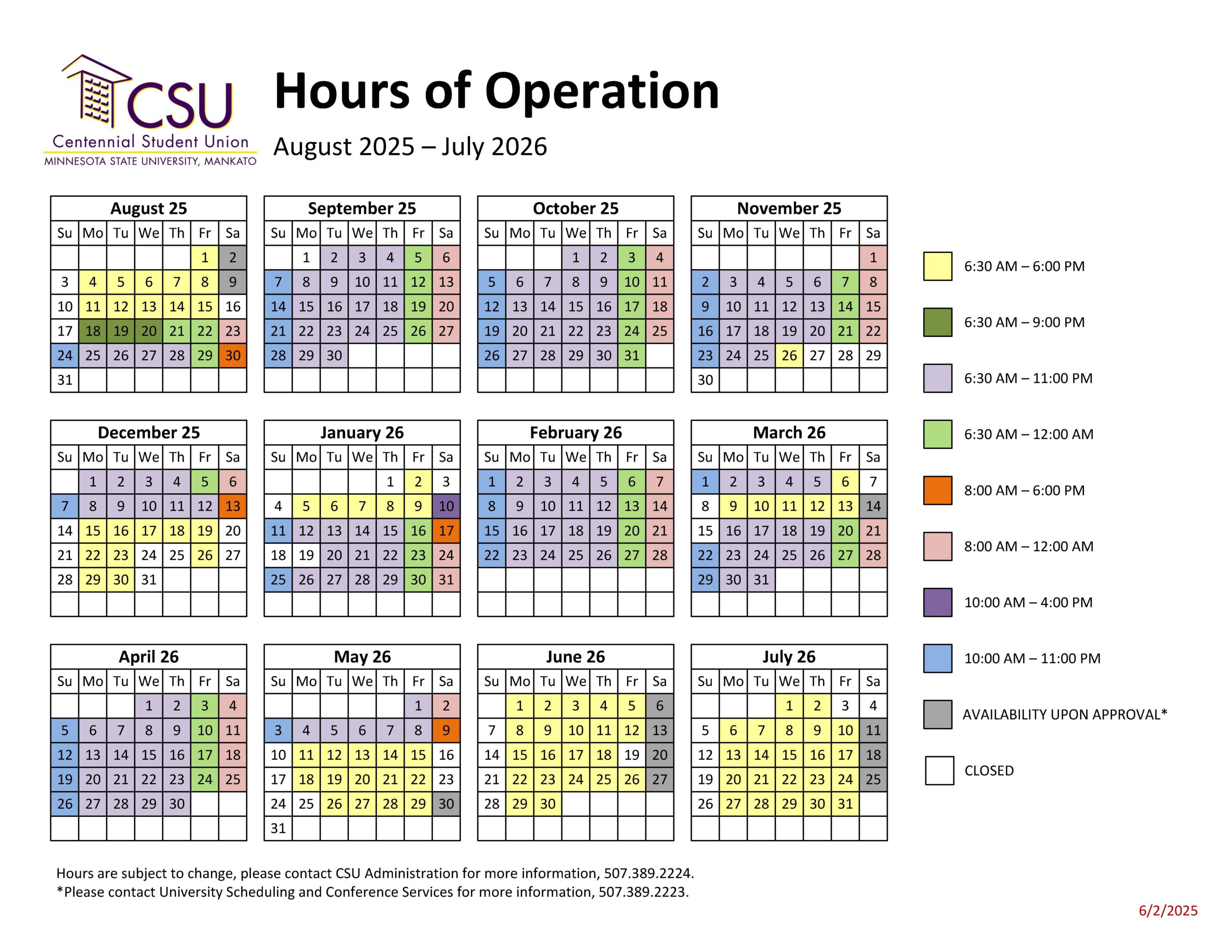 CSU Building Hours Minnesota State University Mankato CSU Building Hours Minnesota State University Mankato
