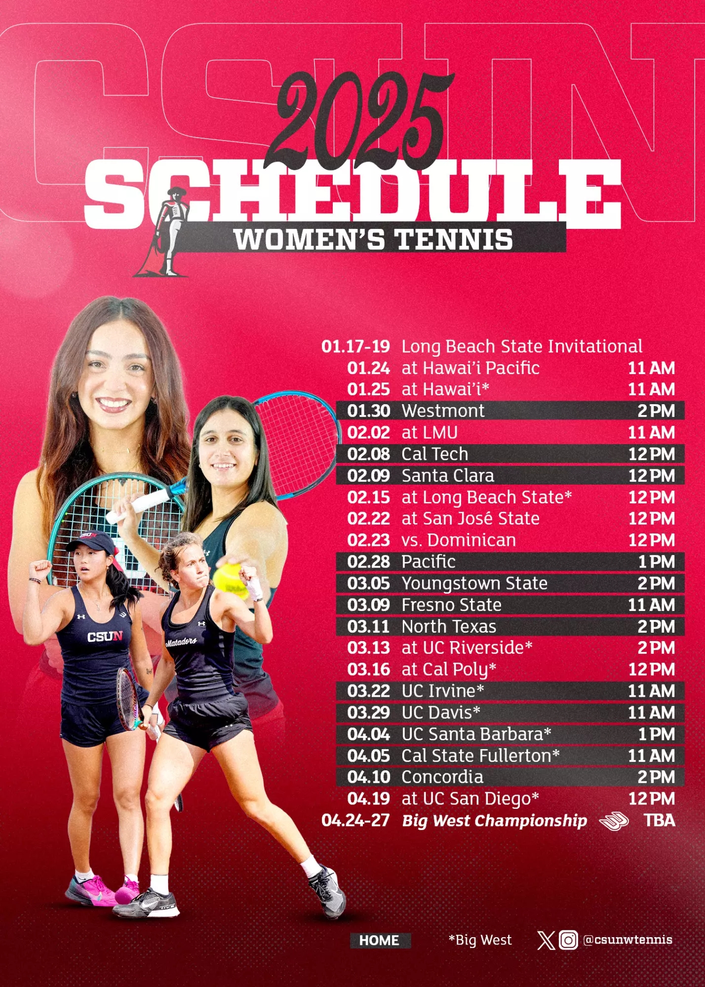 CSUN Annouces 2025 Spring Tennis Schedule CSUN Athletics