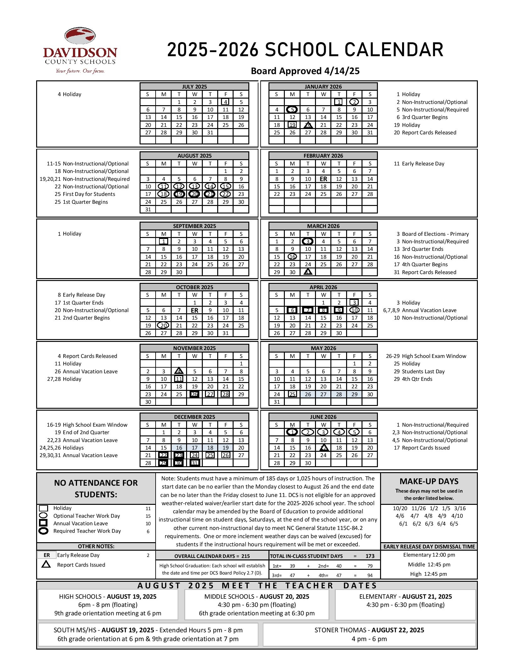 Davidson County Schools Calendar 2025 26 Academic Holidays Davidson County Schools Calendar 2025 26 Academic Holidays