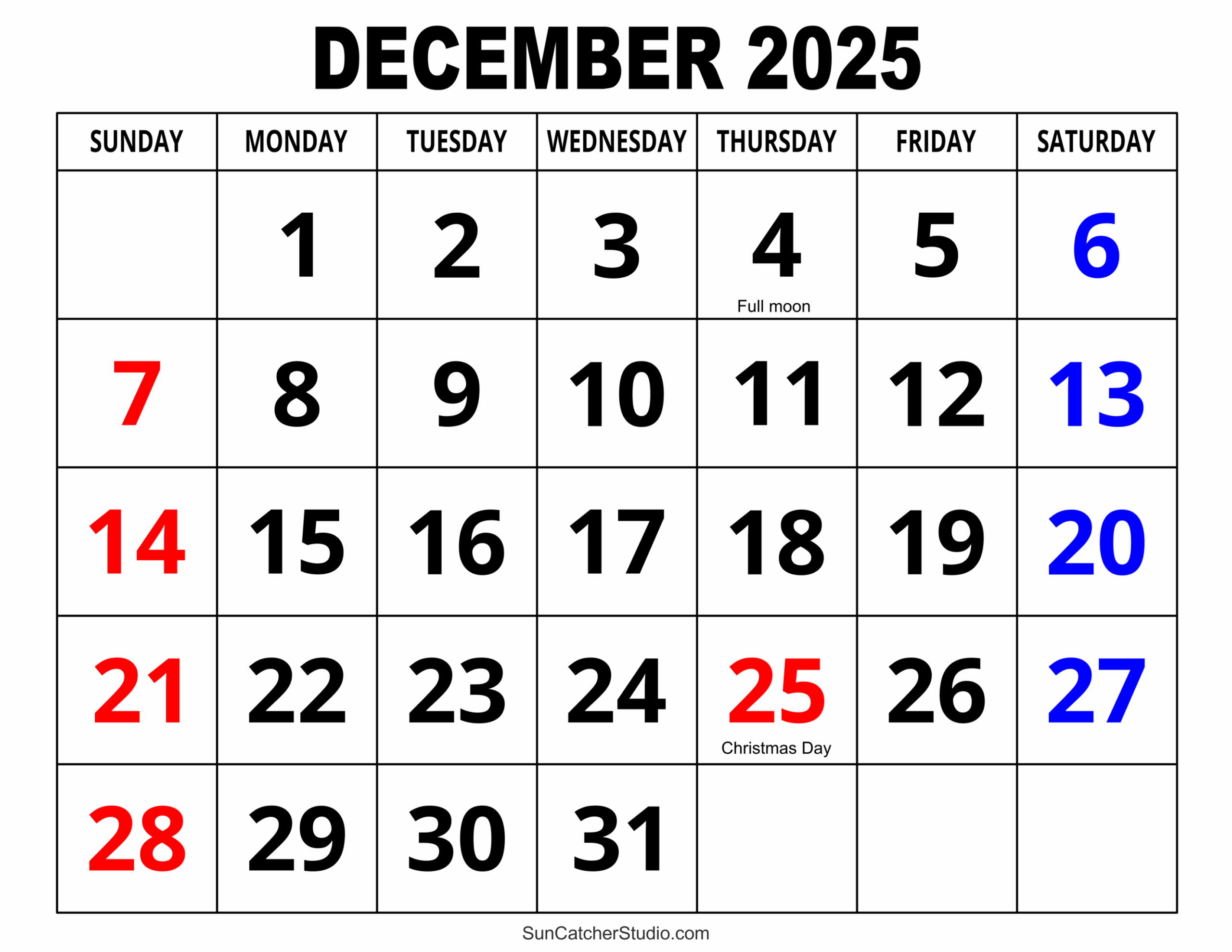 calendar december 2025