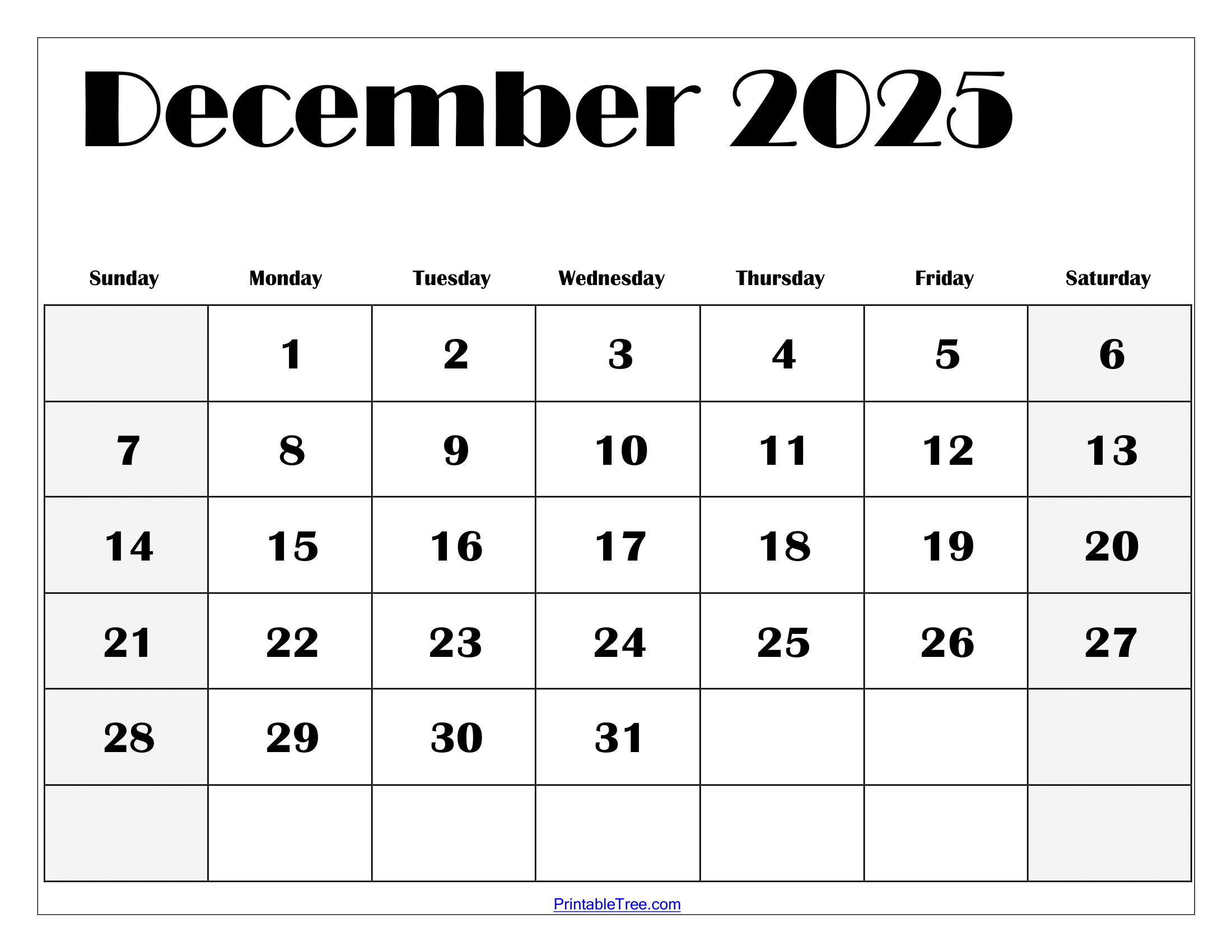 December 2025 Calendar Printable PDF Template With Holidays December 2025 Calendar Printable PDF Template With Holidays
