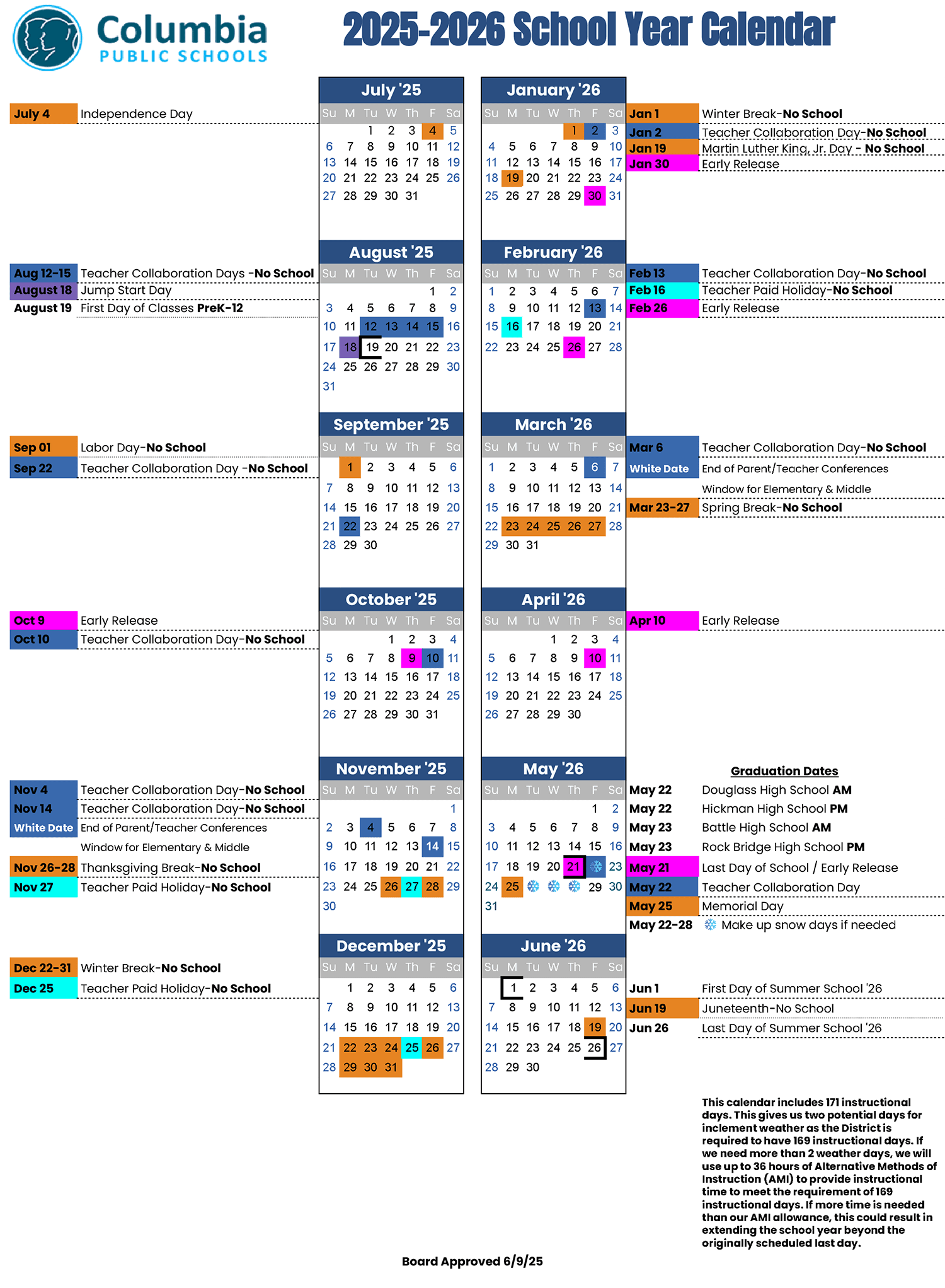 District Calendar Columbia Public Schools District Calendar Columbia Public Schools