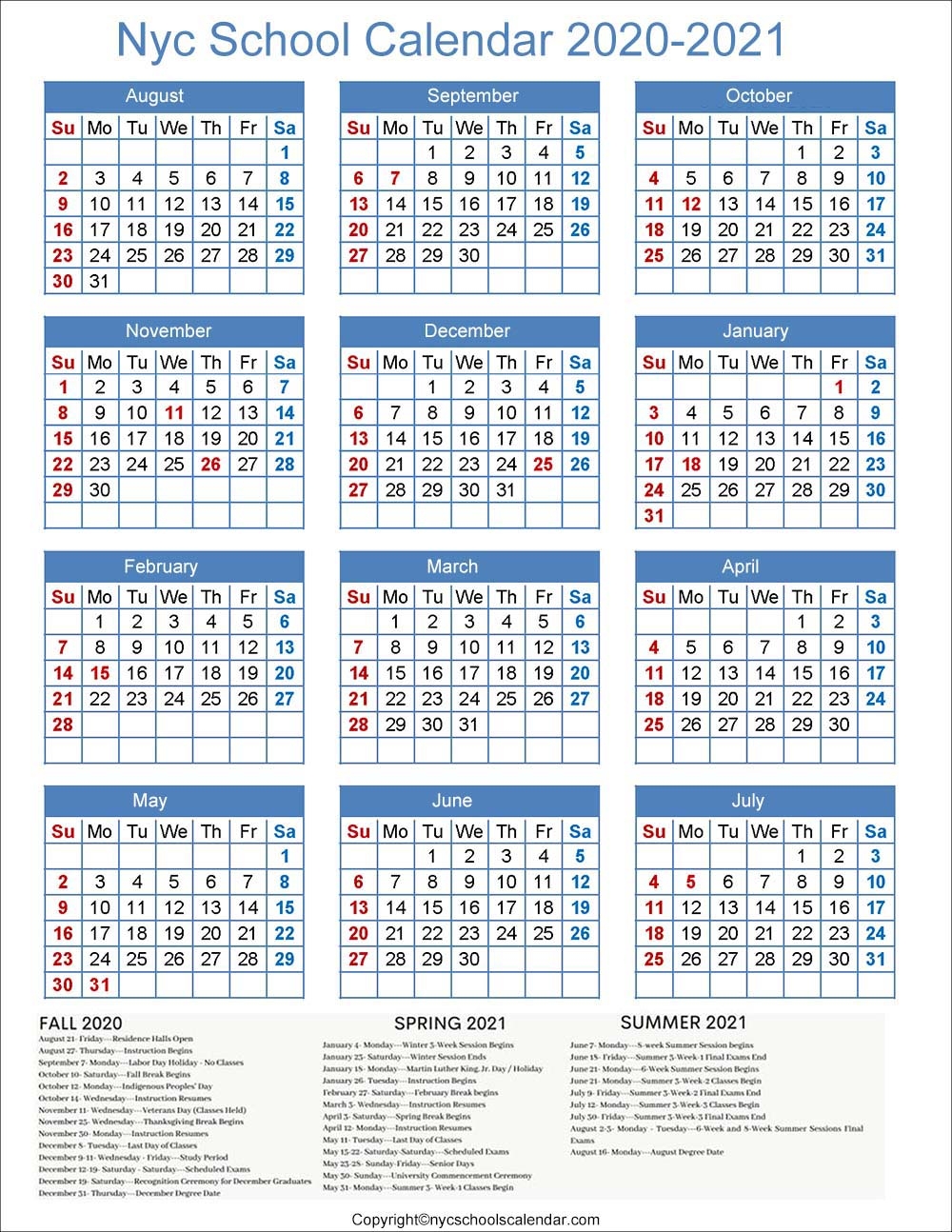 Download Print NYC DOE Calendar 2025 26