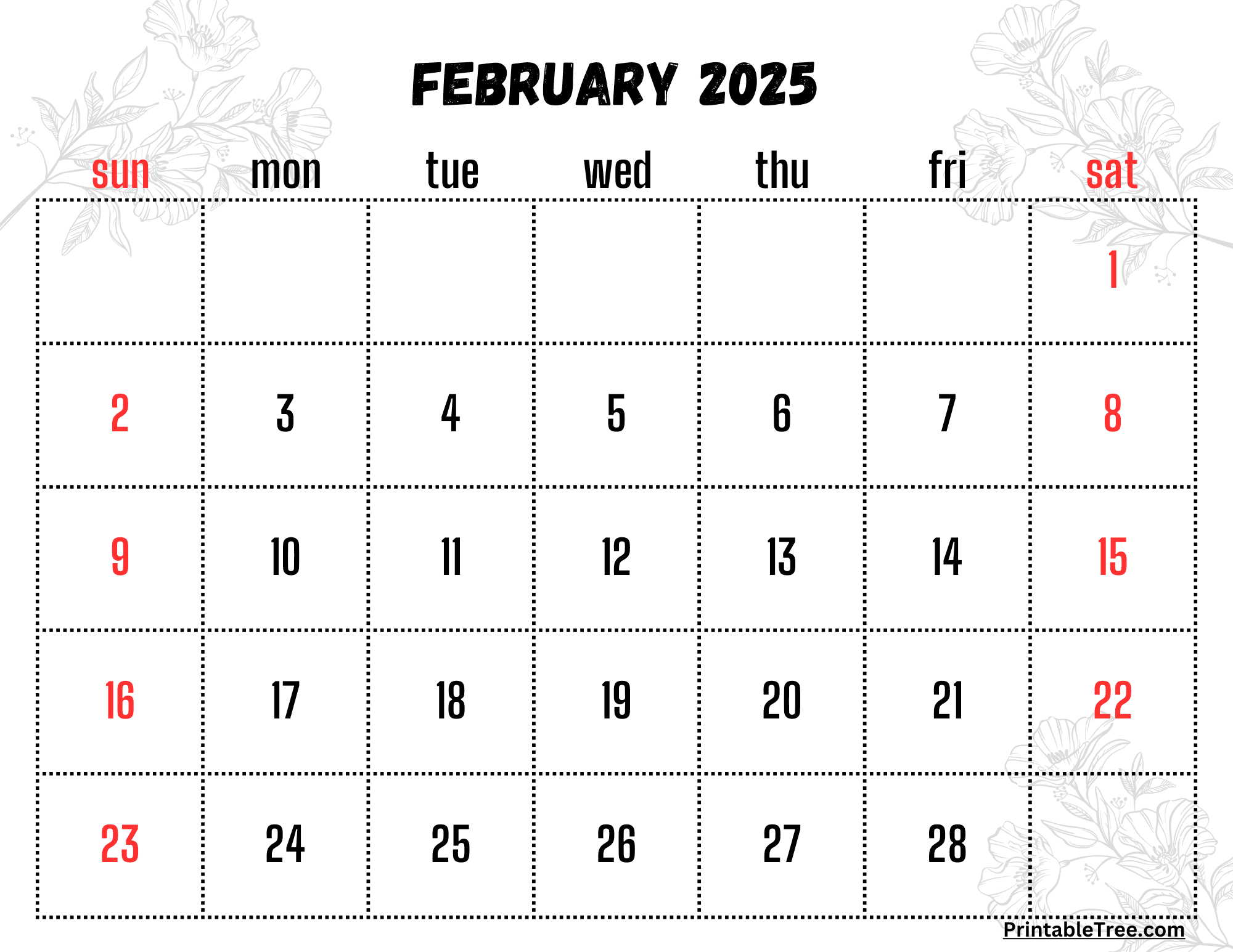 February 2025 Calendar Printable PDF Template With Holidays February 2025 Calendar Printable PDF Template With Holidays