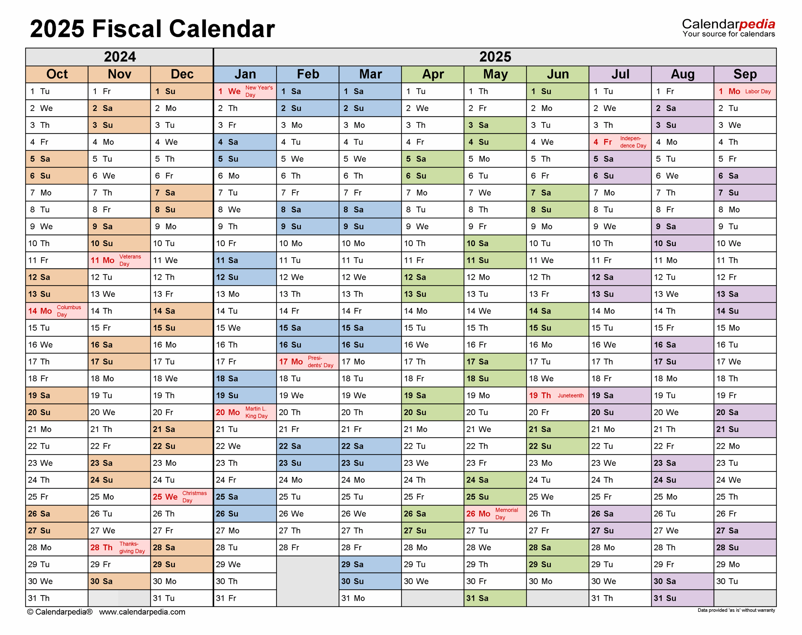 Fiscal Calendars 2025 Free Printable Excel Templates