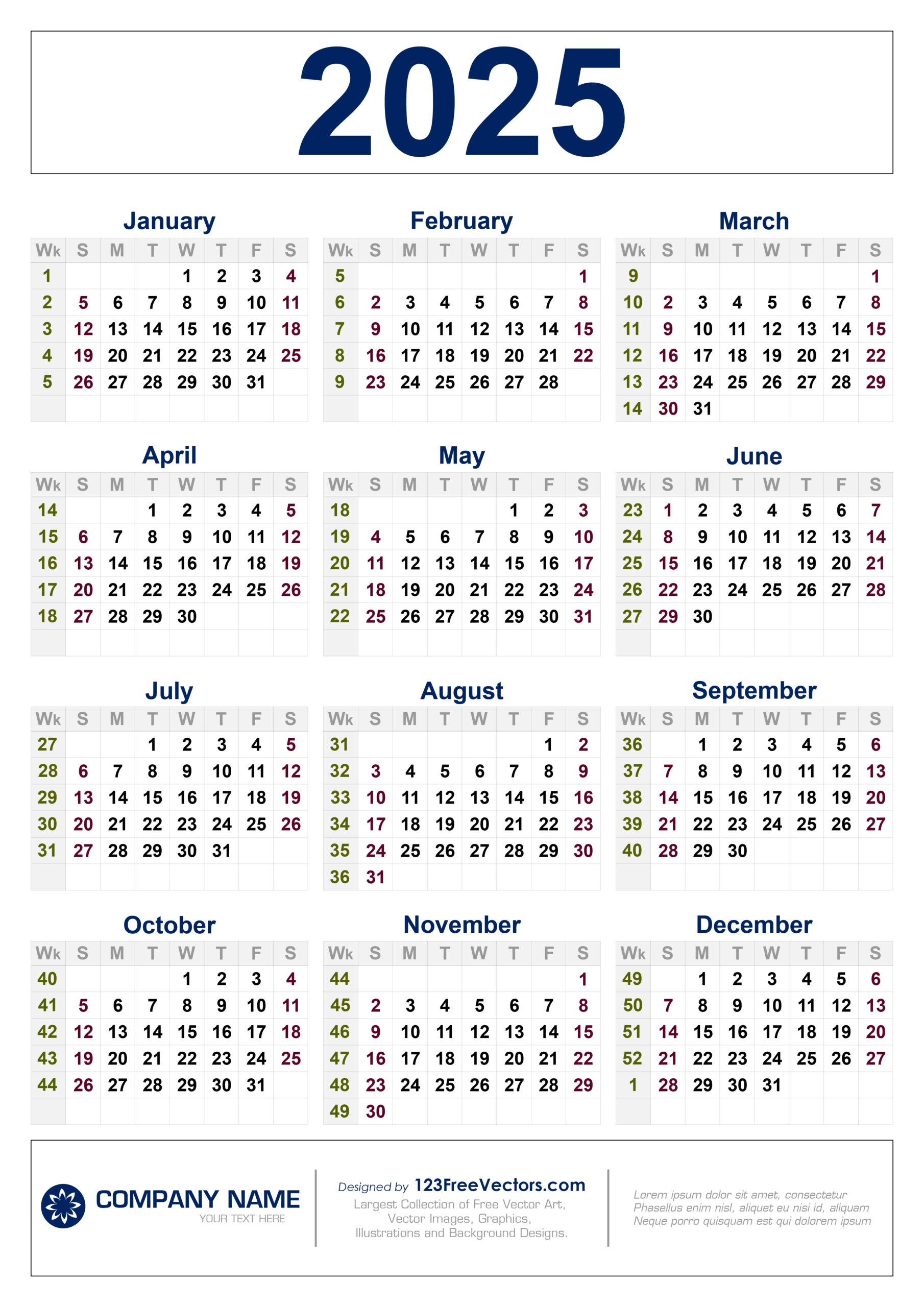 Free Download 2025 Calendar With Week Numbers Free Download 2025 Calendar With Week Numbers