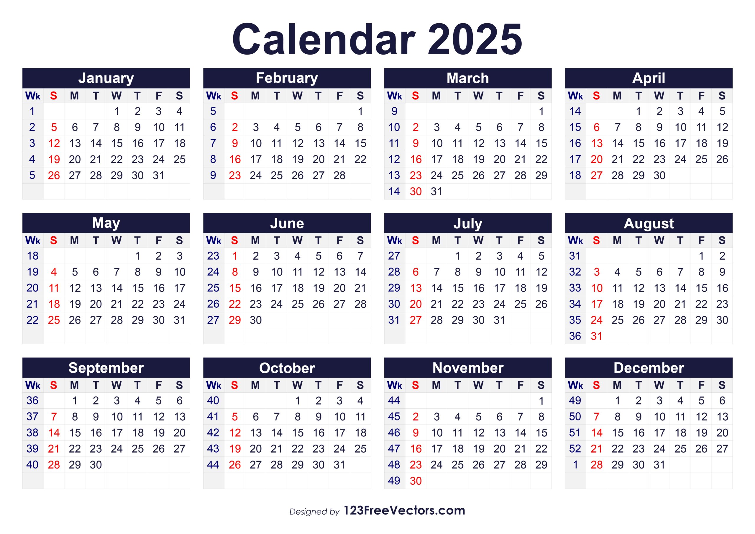 Free Download Printable 2025 Calendar With Week Numbers Free Download Printable 2025 Calendar With Week Numbers