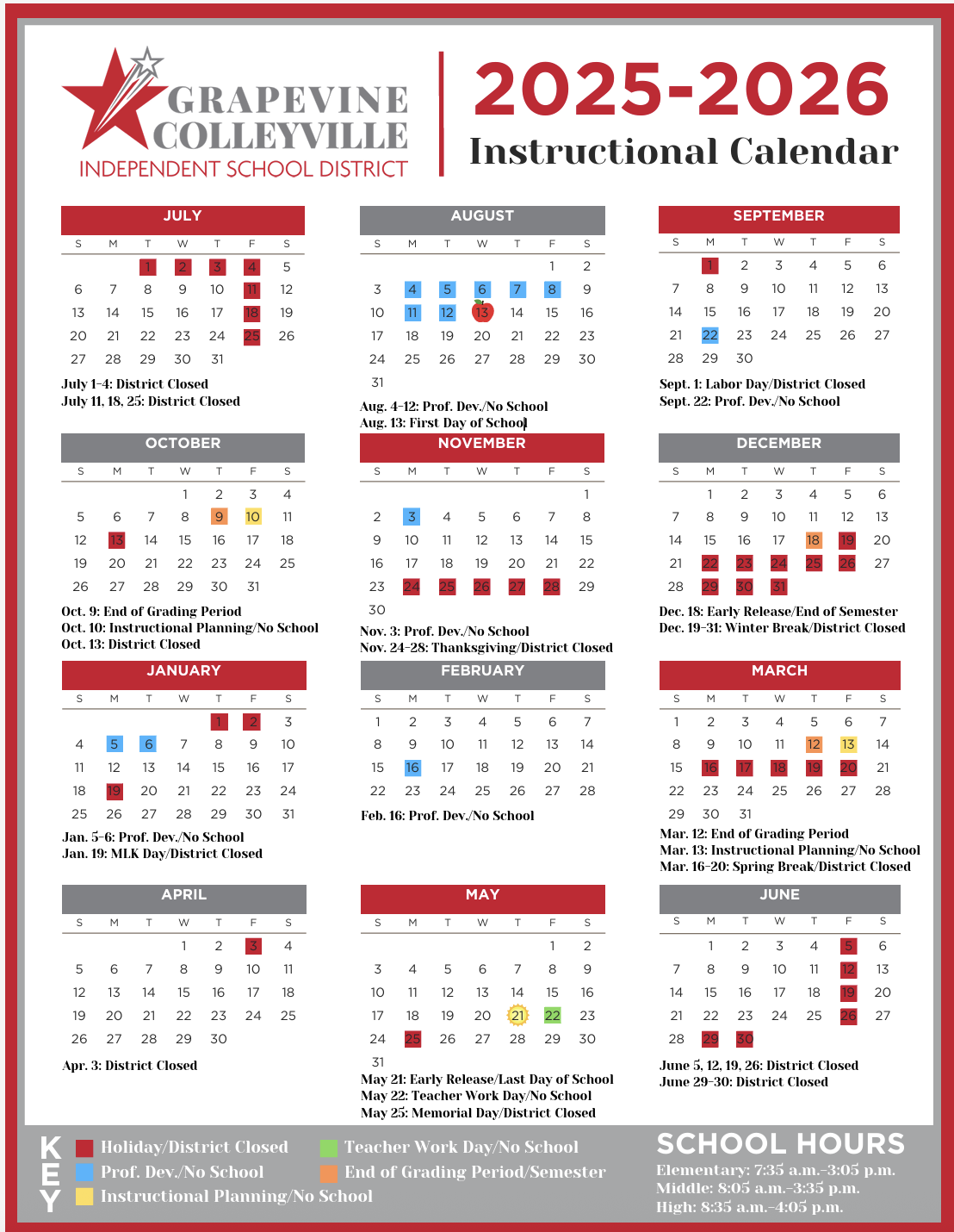 Grapevine Colleyville ISD 2025 2026 Academic Calendar Northeast News Grapevine Colleyville ISD 2025 2026 Academic Calendar Northeast News