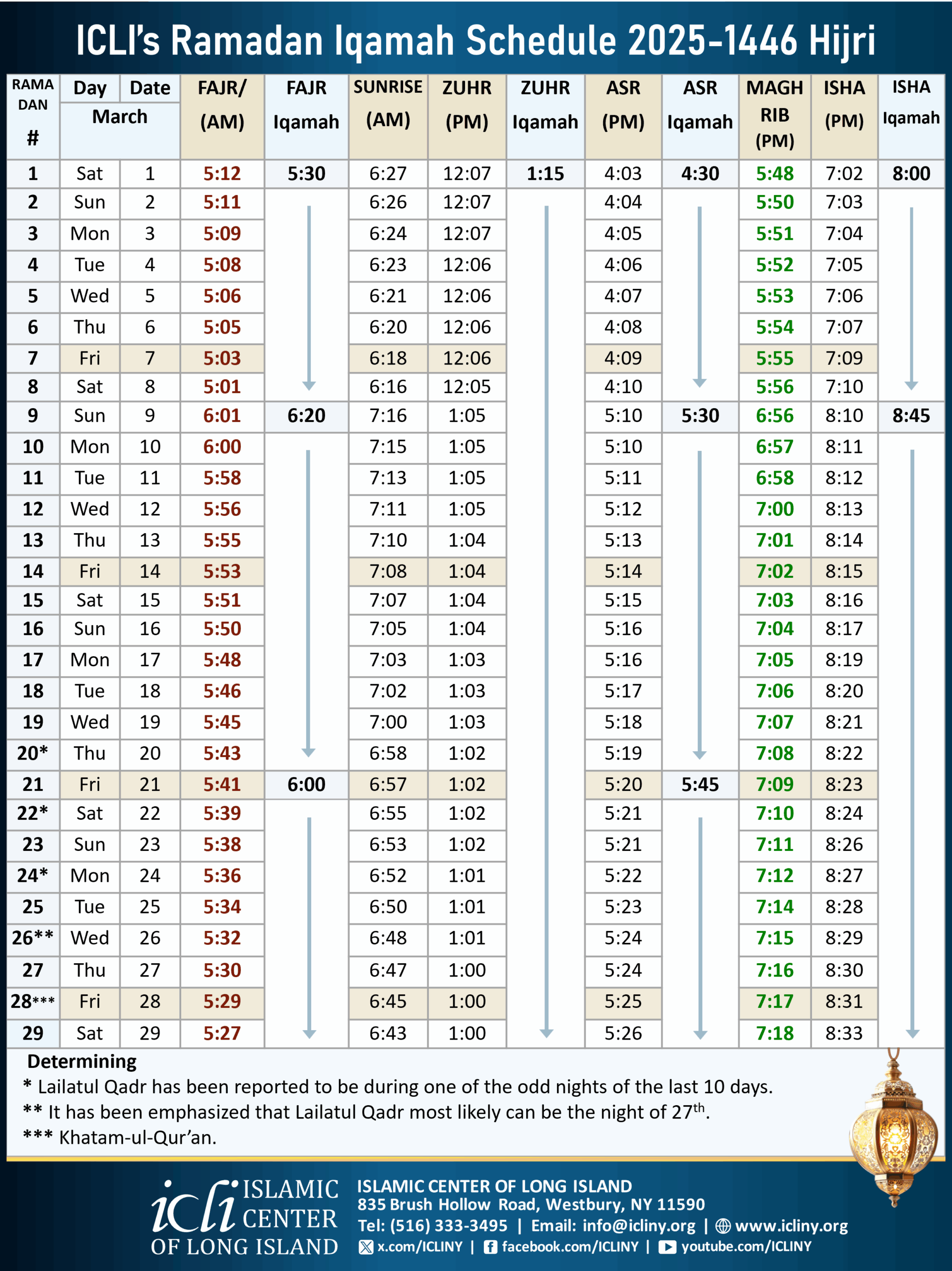 ICLI s Ramadan Schedule 2025 Islamic Center Of Long Island