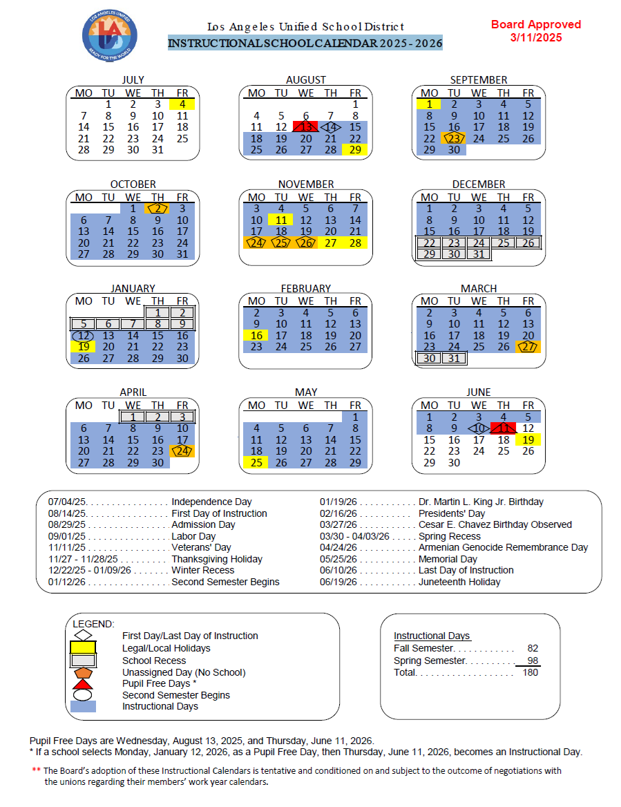 INSTRUCTIONAL SCHOOL CALENDAR 2025 2026 Wilbur Charter For Enriched Academics