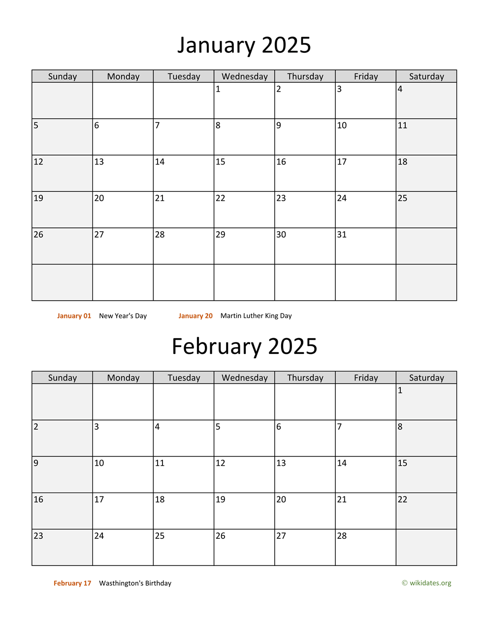 January And February 2025 Calendar WikiDates January And February 2025 Calendar WikiDates