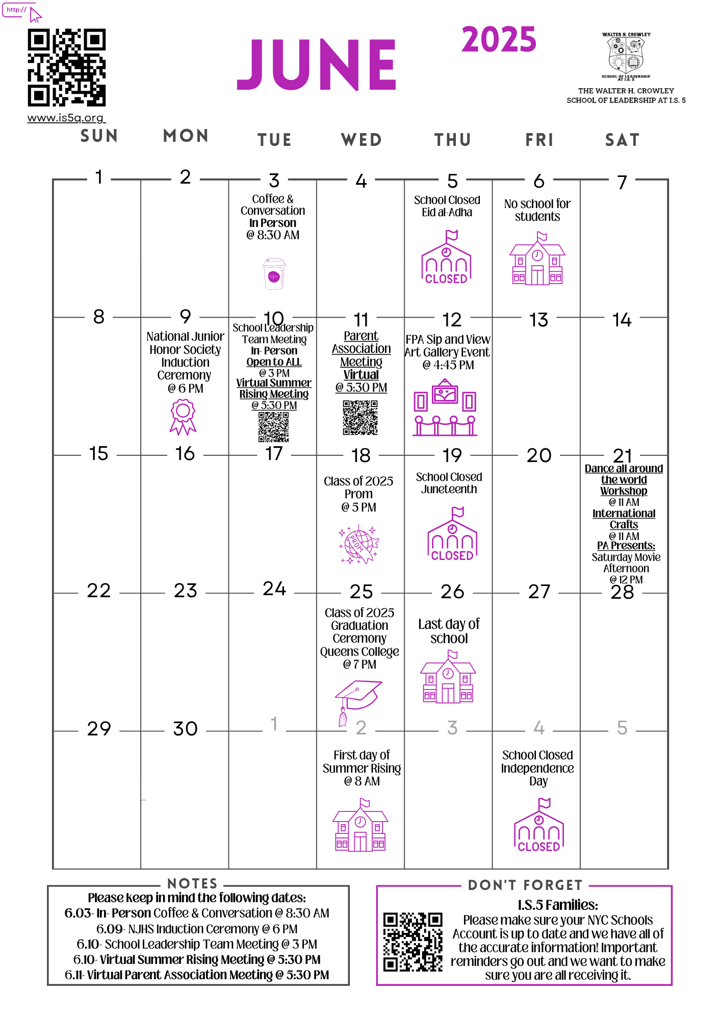June 2025 School Calendar The Walter H Crowley School Of Leadership At I S 5 June 2025 School Calendar The Walter H Crowley School Of Leadership At I S 5