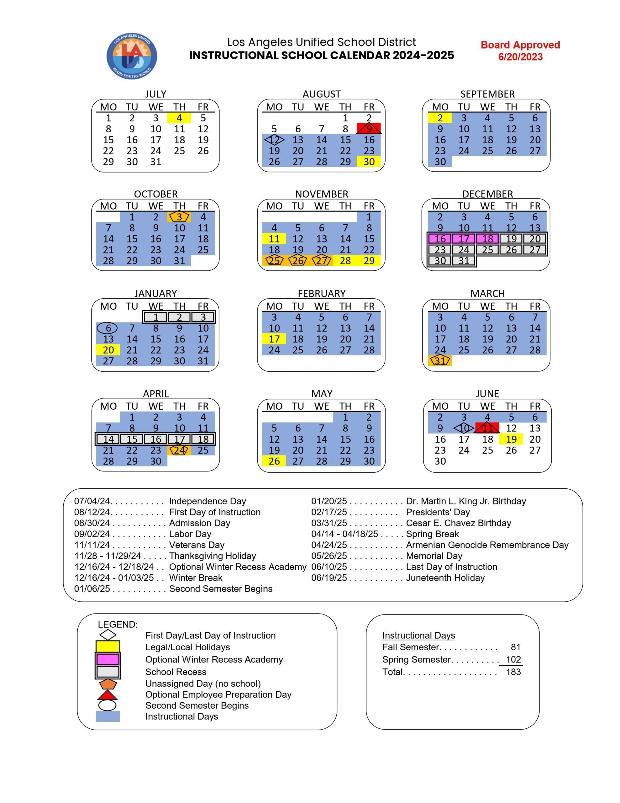 LAUSD 2024 25 Instructional Calendar Daniel Pearl Magnet High School LAUSD 2024 25 Instructional Calendar Daniel Pearl Magnet High School