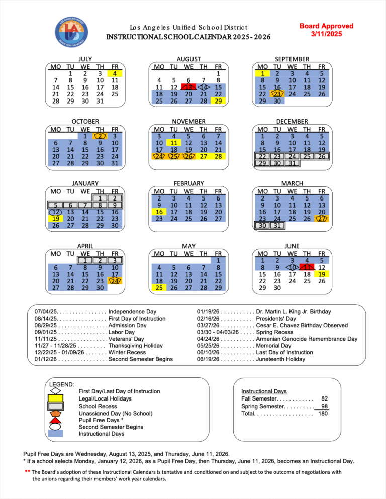 LAUSD 2025 2026 Calendar School Info Serrania Avenue Charter For Enriched Studies