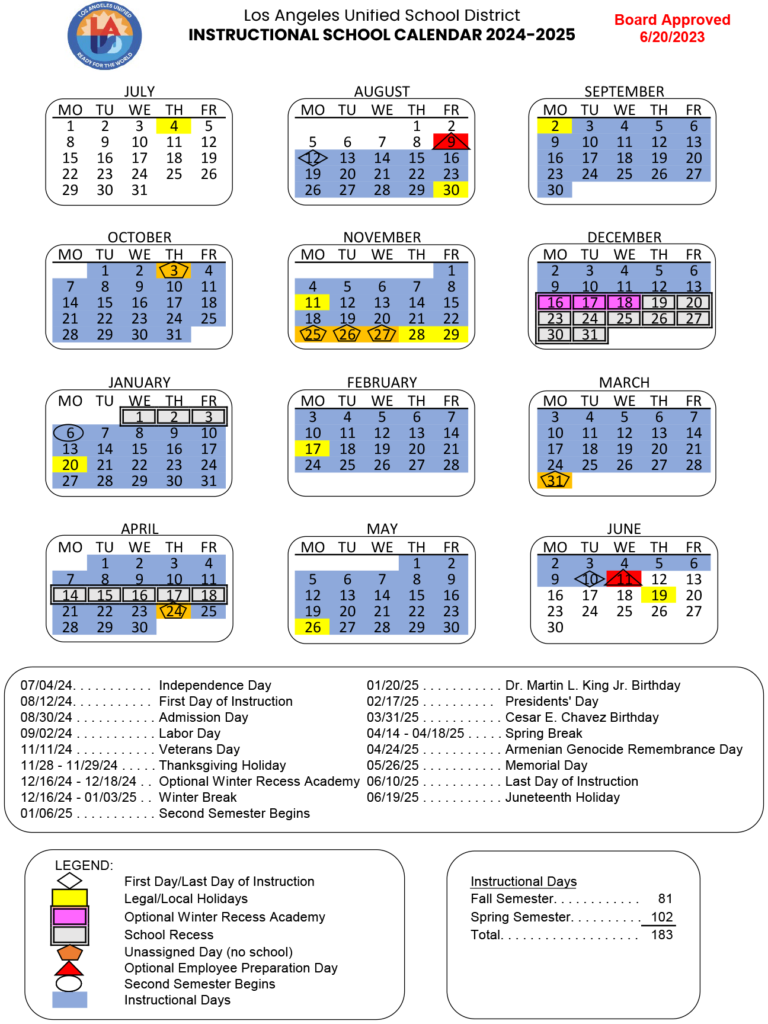 LAUSD Calendar For The 2024 25 School Year Key Dates And Holidays LAUSD Calendar For The 2024 25 School Year Key Dates And Holidays